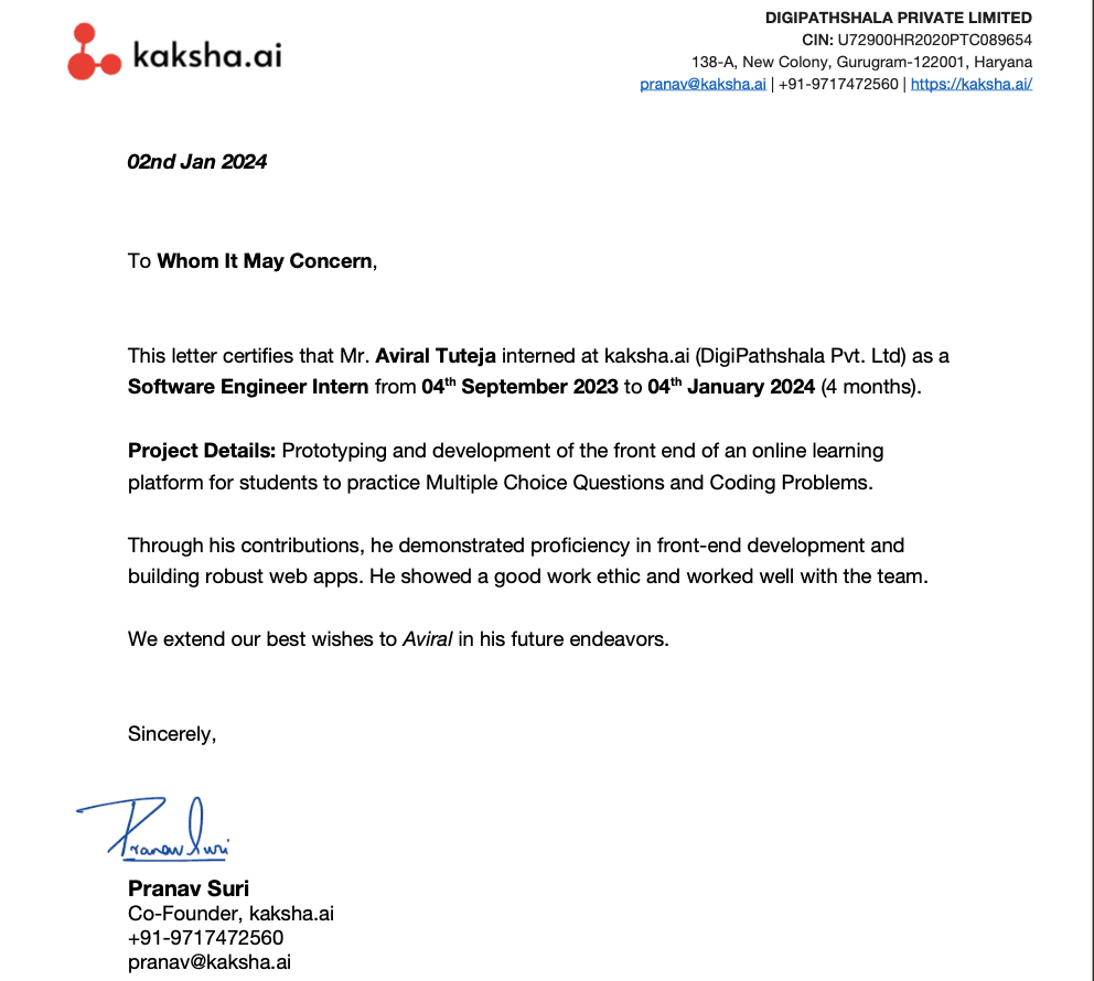 Software Engineer Intern, Kaksha.ai